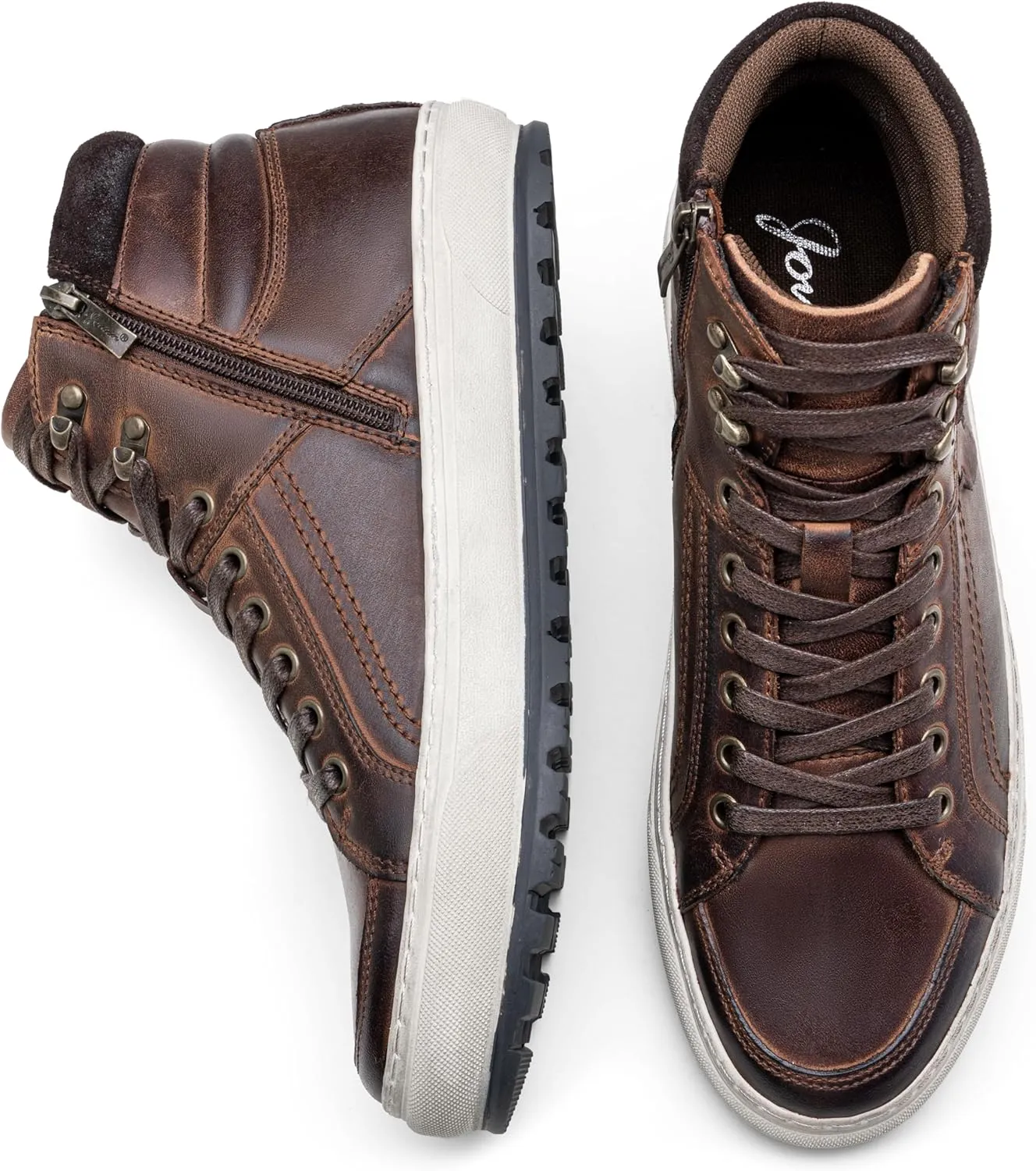 Jousen Mens Casual Shoes Leather High Top Fashion Sneakers for Men