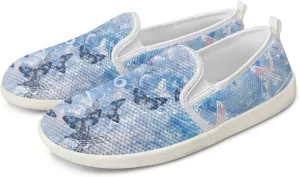 JoyLamoria Retro Butterfly Print Slip on Sneakers Mesh Fashion Running Shoes Sneakers Women Men Walking Shoes Arch Support Causal Flats