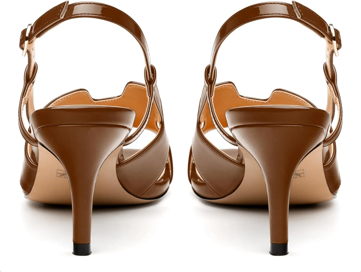 JUSTDANNI Women Slingback Strappy Dress Sandals Square Open Toe Patent Heeled Sandals Low kitten Heels for Women Comfortable Casual