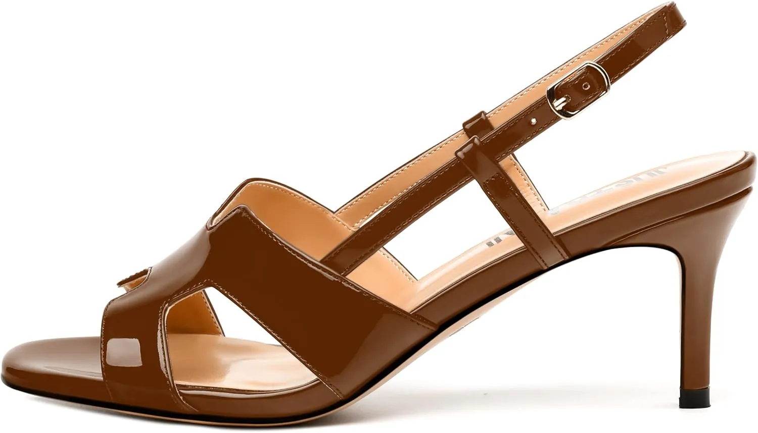 JUSTDANNI Women Slingback Strappy Dress Sandals Square Open Toe Patent Heeled Sandals Low kitten Heels for Women Comfortable Casual