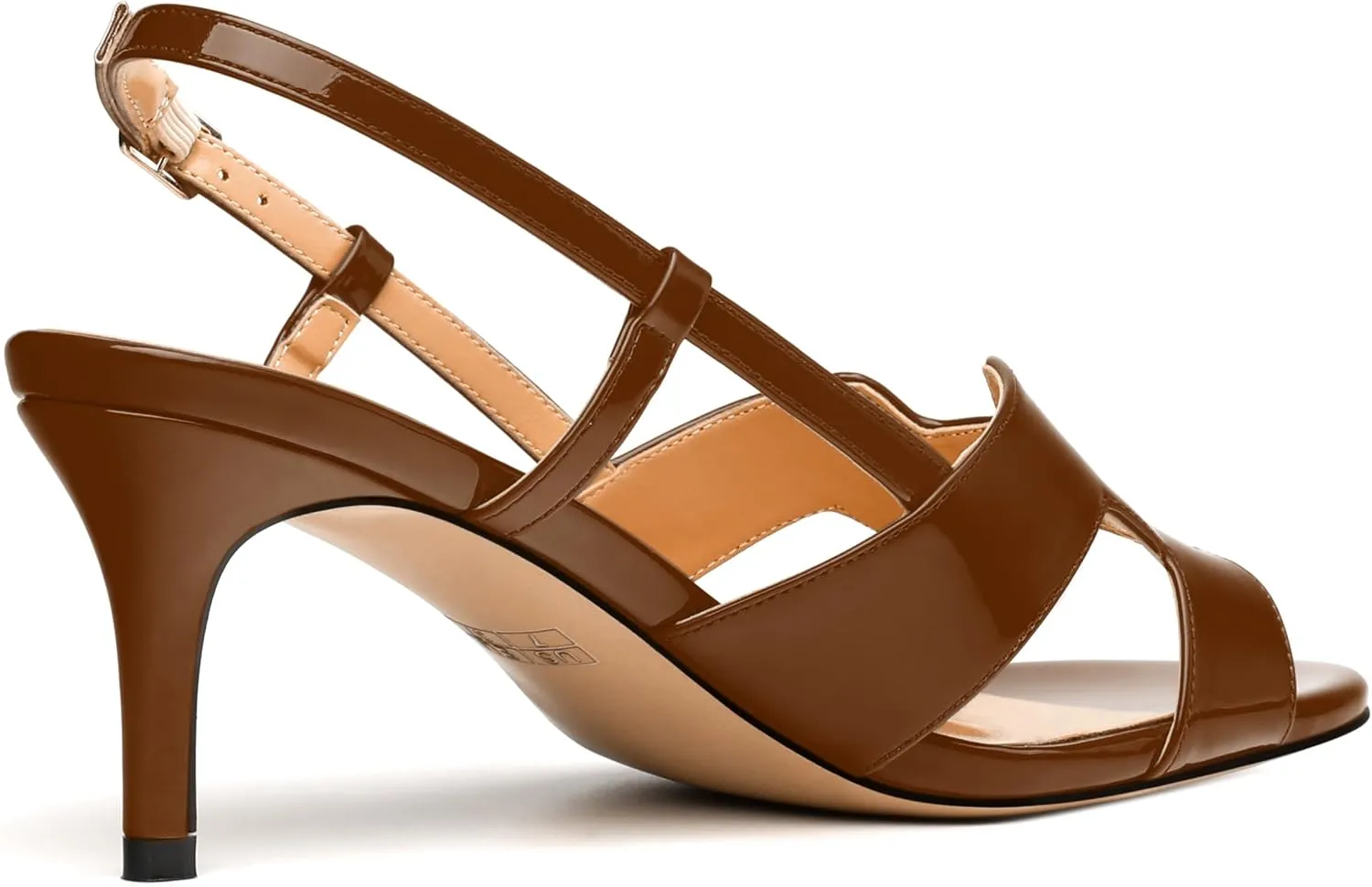 JUSTDANNI Women Slingback Strappy Dress Sandals Square Open Toe Patent Heeled Sandals Low kitten Heels for Women Comfortable Casual