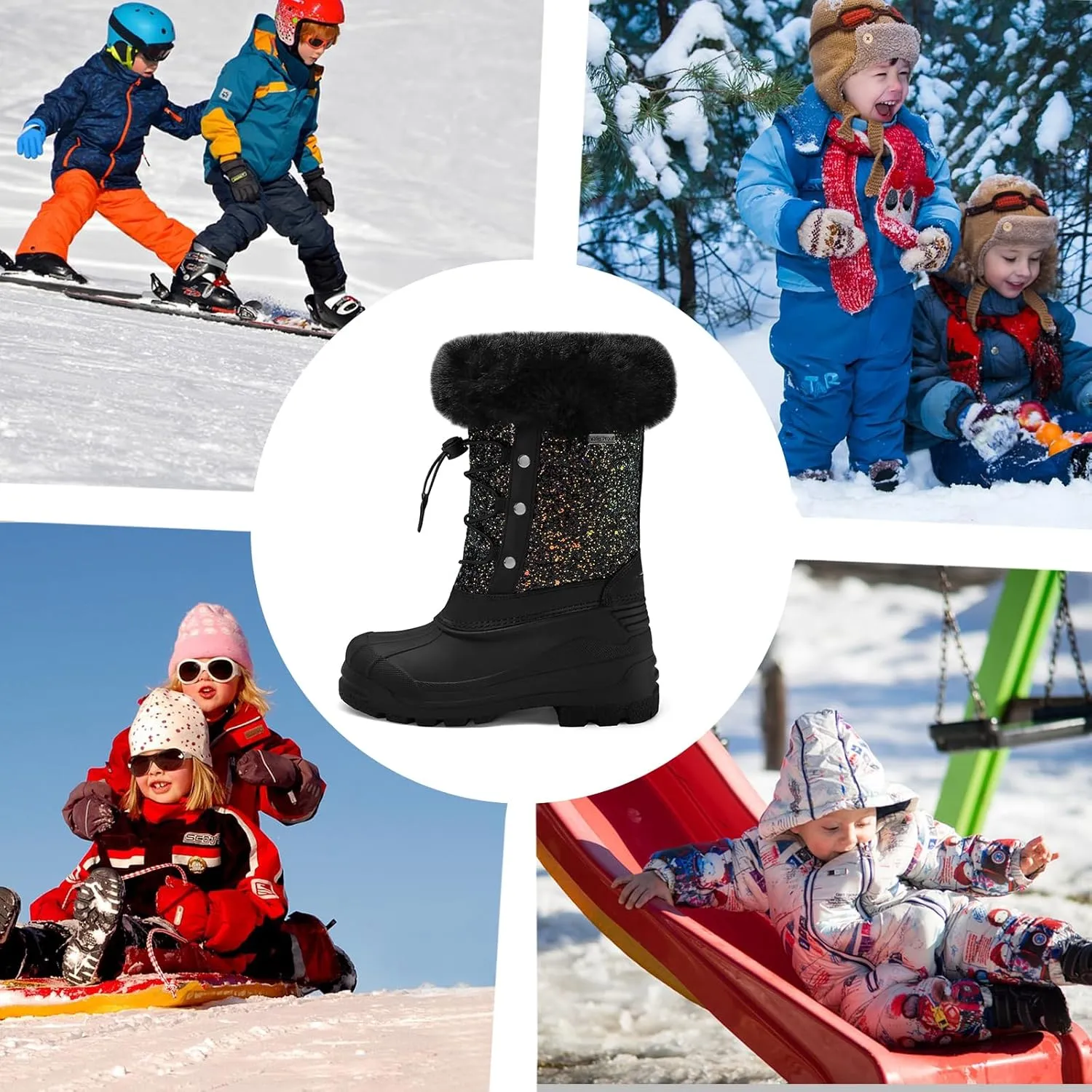 K KomForme Boys & Girls Snow Boots Insulated Fur Lined Warm Anti-Slip Waterproof Winter Boot (Toddler/Little Kid/Big Kid)