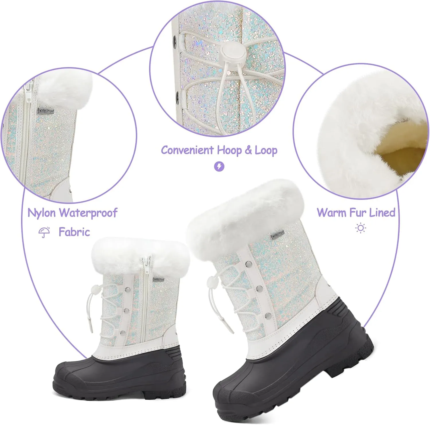 K KomForme Boys & Girls Snow Boots Insulated Fur Lined Warm Anti-Slip Waterproof Winter Boot (Toddler/Little Kid/Big Kid)