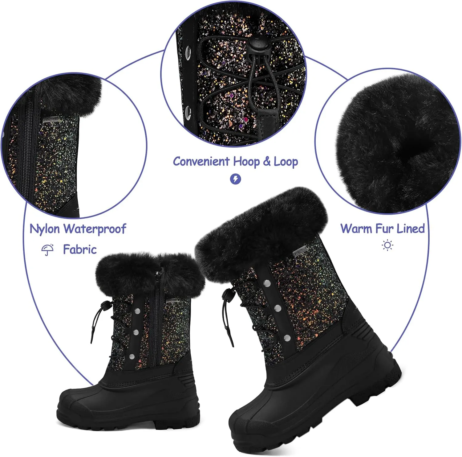 K KomForme Boys & Girls Snow Boots Insulated Fur Lined Warm Anti-Slip Waterproof Winter Boot (Toddler/Little Kid/Big Kid)