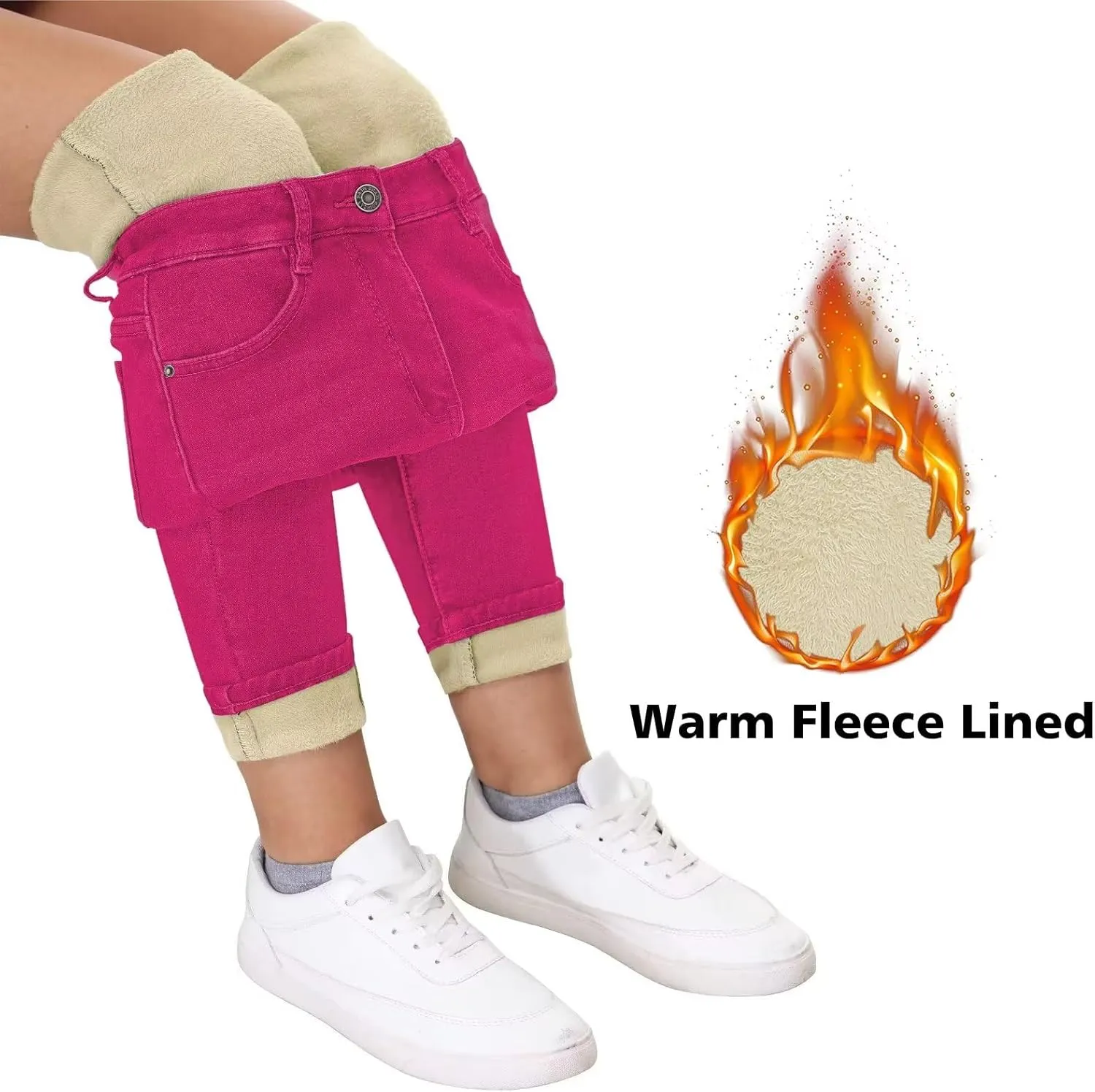 KDF Women's Brown Fleece Lined Winter Jeans