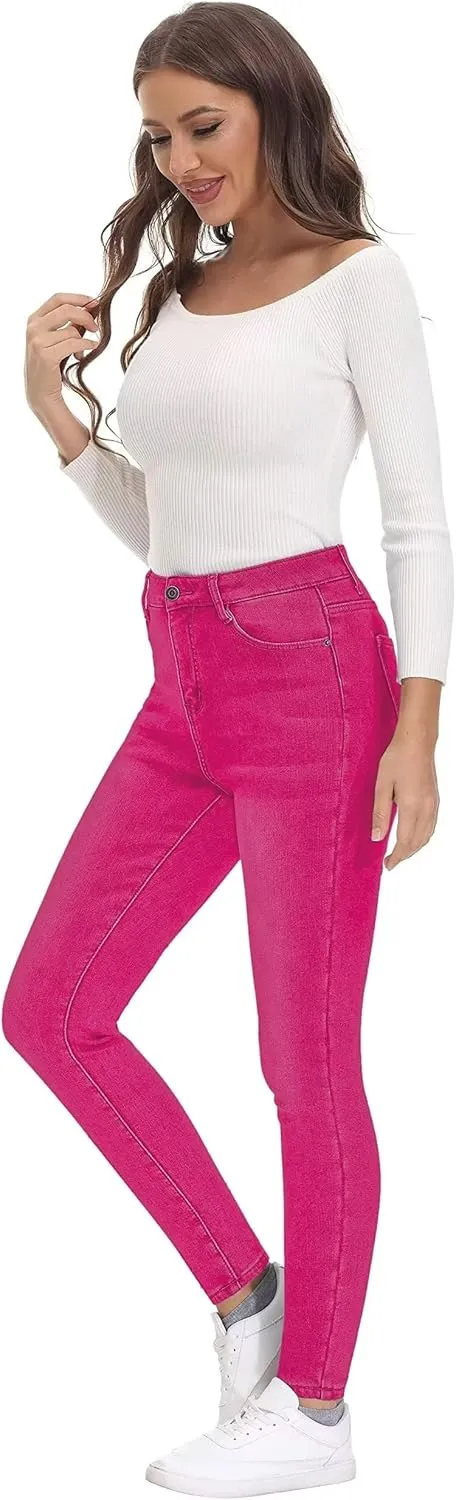 KDF Women's Brown Fleece Lined Winter Jeans