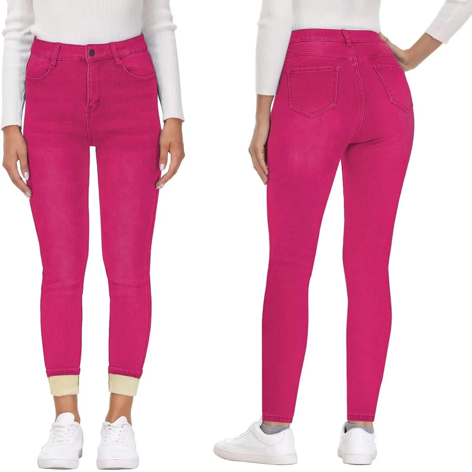 KDF Women's Brown Fleece Lined Winter Jeans
