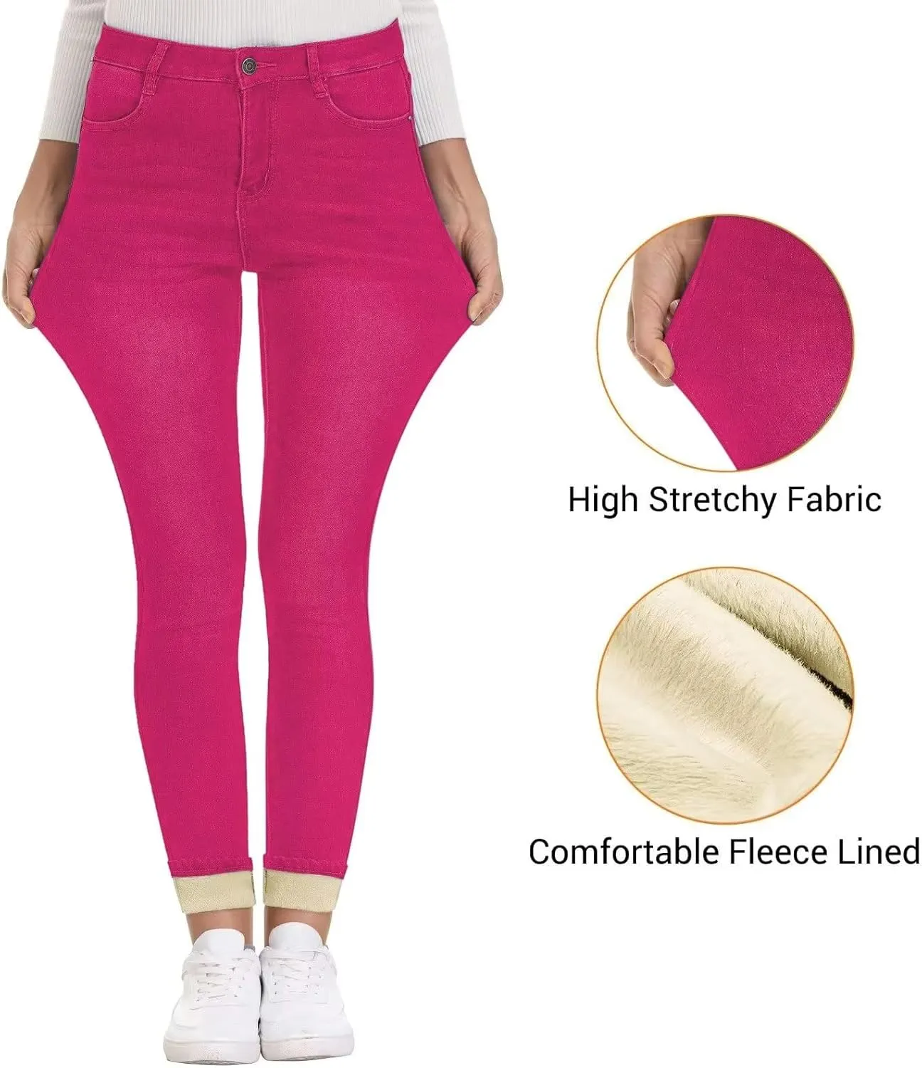 KDF Women's Brown Fleece Lined Winter Jeans