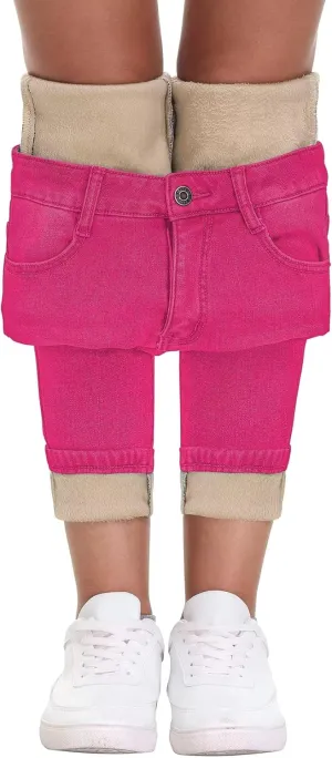 KDF Women's Brown Fleece Lined Winter Jeans