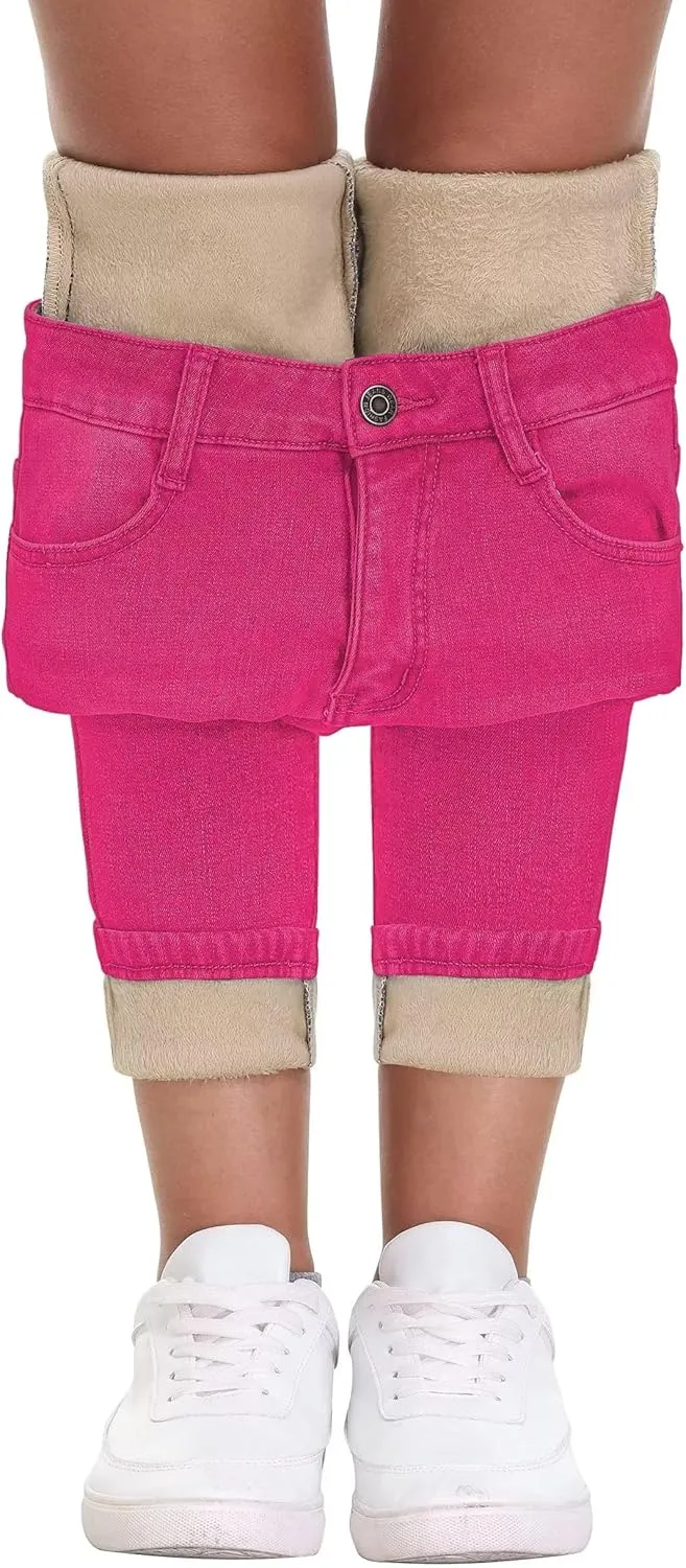 KDF Women's Brown Fleece Lined Winter Jeans