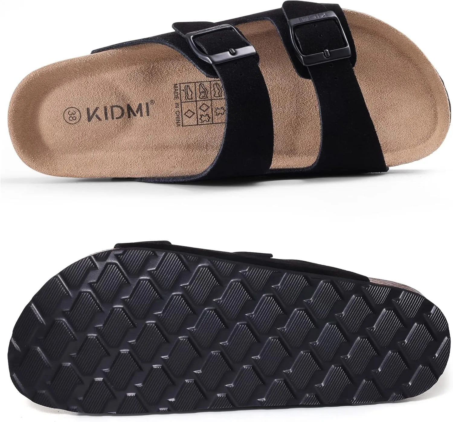 KIDMI Women's Genuine Suede Sandals Cork Footbed Summer Adjustable Slide Sandals