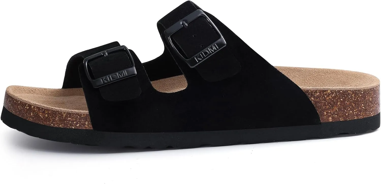 KIDMI Women's Genuine Suede Sandals Cork Footbed Summer Adjustable Slide Sandals
