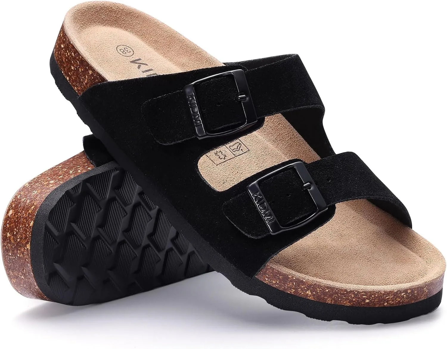 KIDMI Women's Genuine Suede Sandals Cork Footbed Summer Adjustable Slide Sandals