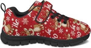 Kids Christmas Shoes for Girls Boys Single Buckle Sneakers Breathable Lightweight Mesh Running Walking Shoes
