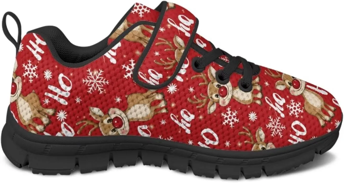 Kids Christmas Shoes for Girls Boys Single Buckle Sneakers Breathable Lightweight Mesh Running Walking Shoes
