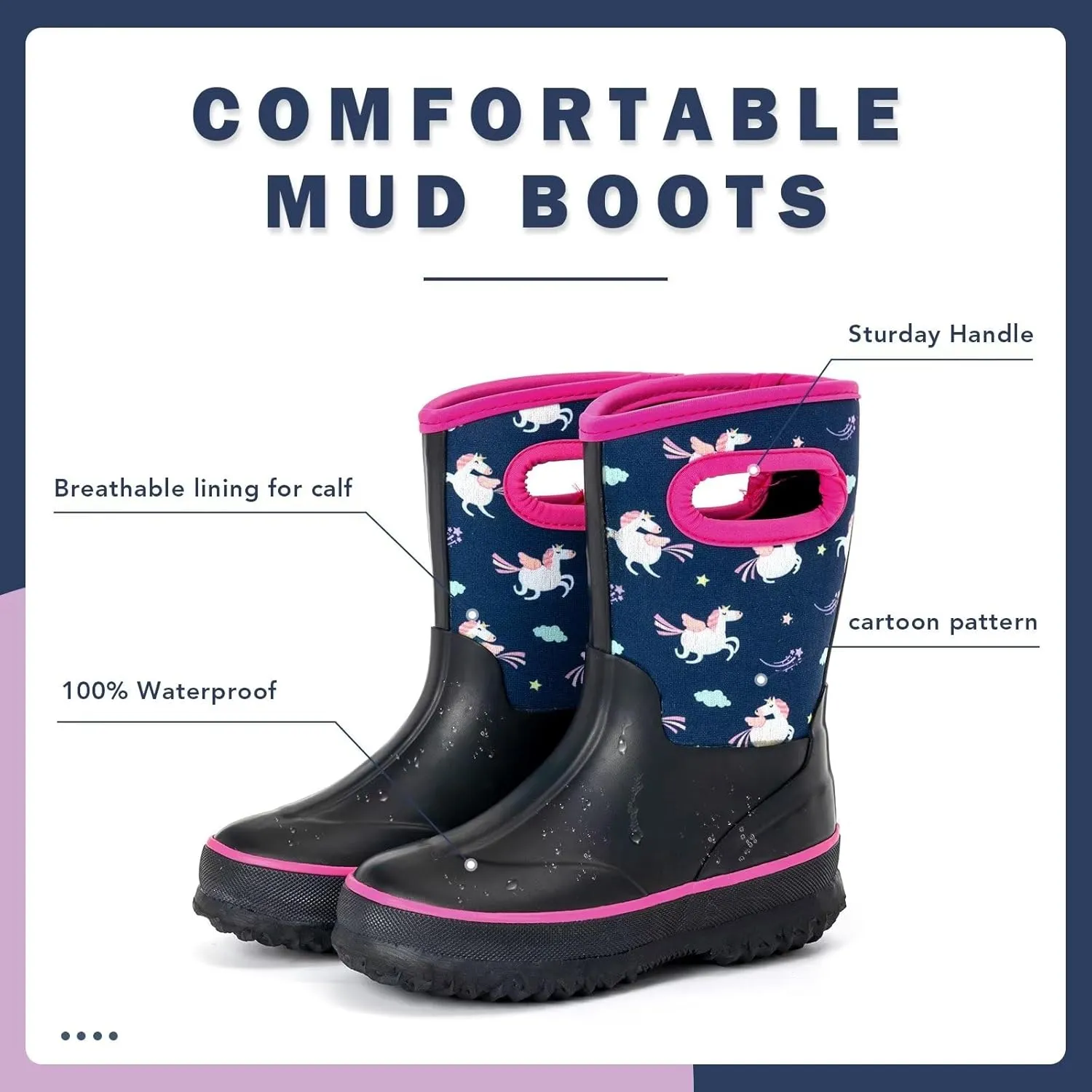 Kids Waterproof Neoprene Rain Boots Girls Boys Outdoor Mud Boots Children Insulated Rubber Snow Boots