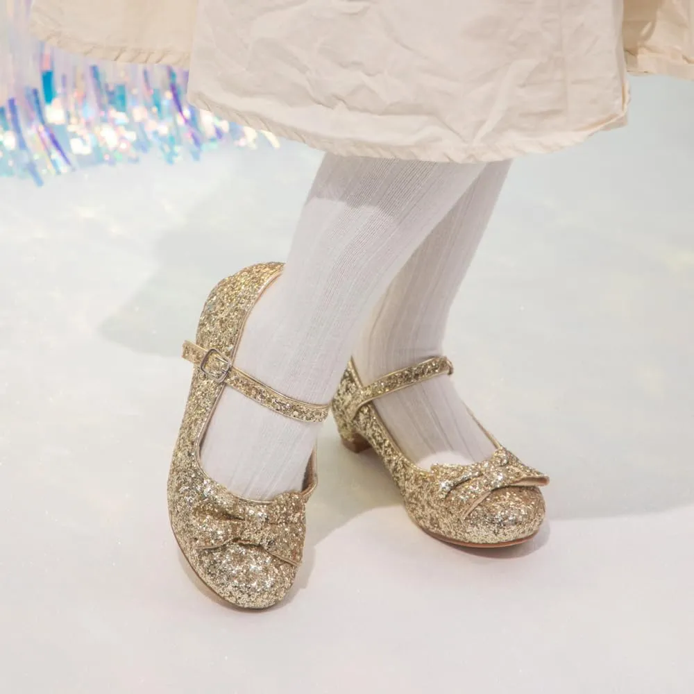 KIDSUN Toddler Little Girls Dress Shoes Heel Mary Jane Bow Flower Wedding Party Shoes Glitter Princess Shoes Flats (Toddler/Little Kid)
