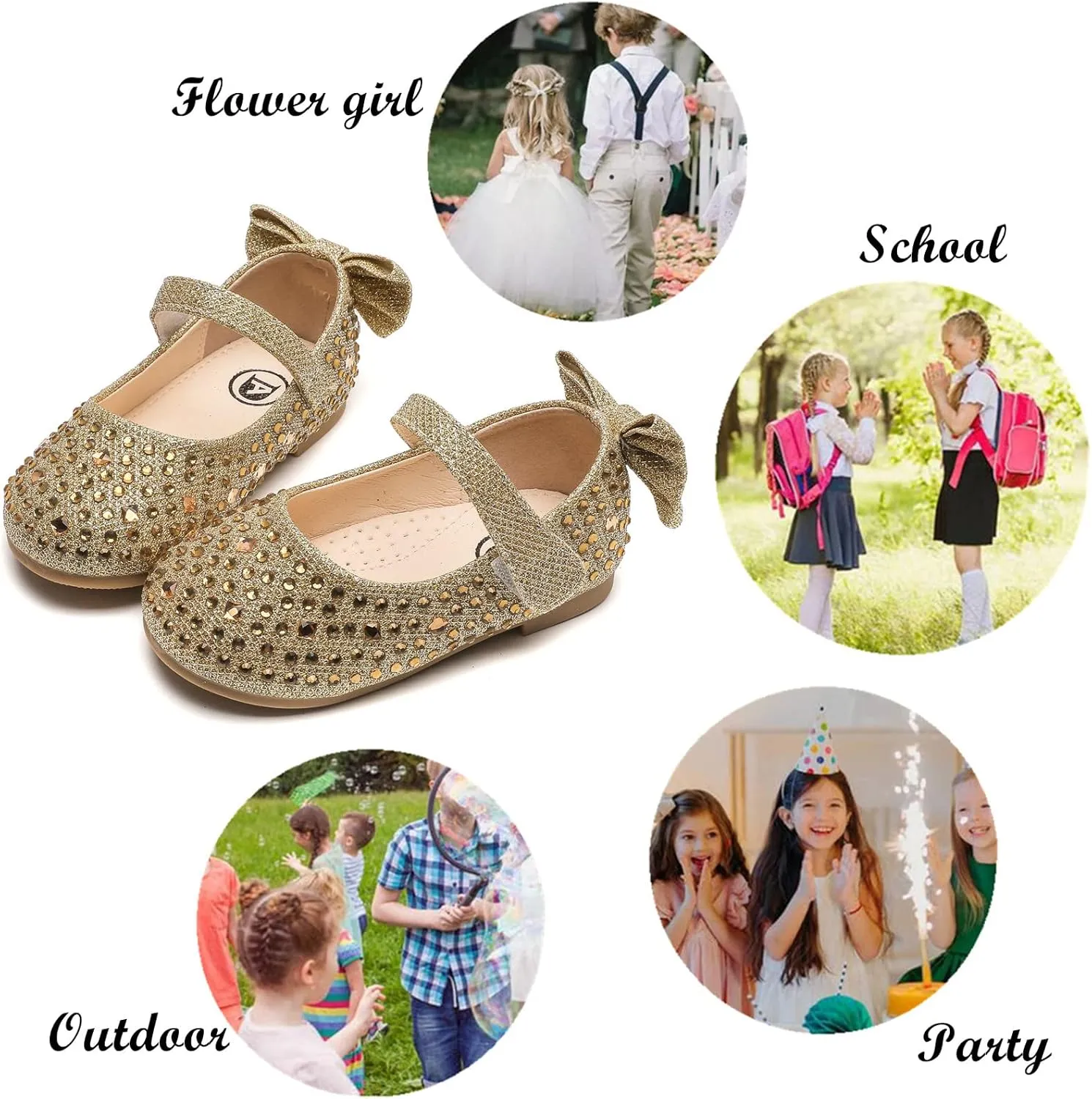 kkdom Girl's Dress Shoes Mary Jane Ballet Flats Bow Flower Girl Wedding Party Ballerina Flat Shoes Toddler/Little Kid/Big Kid