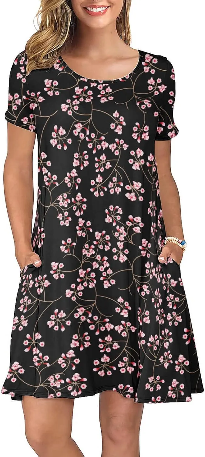 KORSIS Summer Dresses for Women Casual T-Shirt Dresses Swing Flowy Beach Vacation Sundress with Pockets (S-3XL)