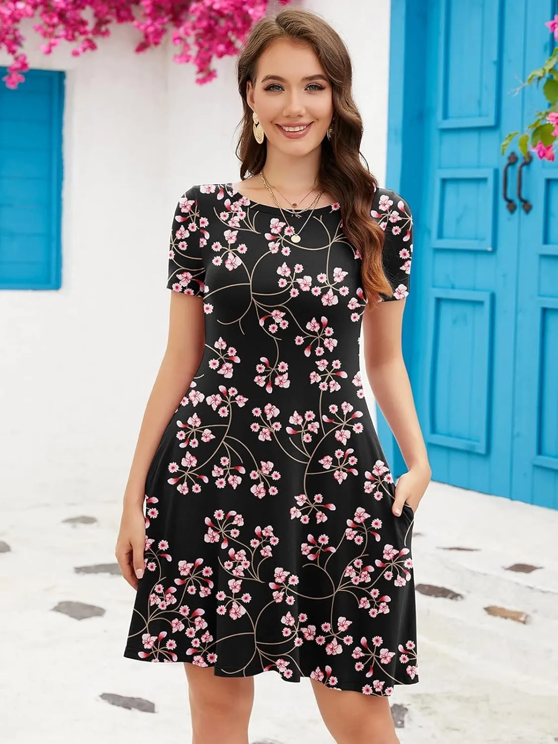 KORSIS Summer Dresses for Women Casual T-Shirt Dresses Swing Flowy Beach Vacation Sundress with Pockets (S-3XL)