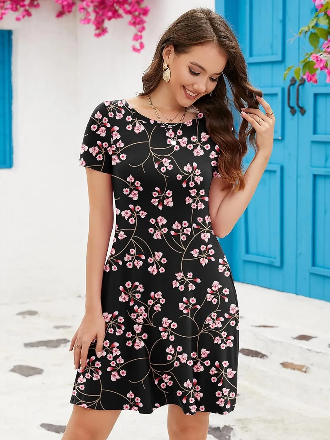 KORSIS Summer Dresses for Women Casual T-Shirt Dresses Swing Flowy Beach Vacation Sundress with Pockets (S-3XL)