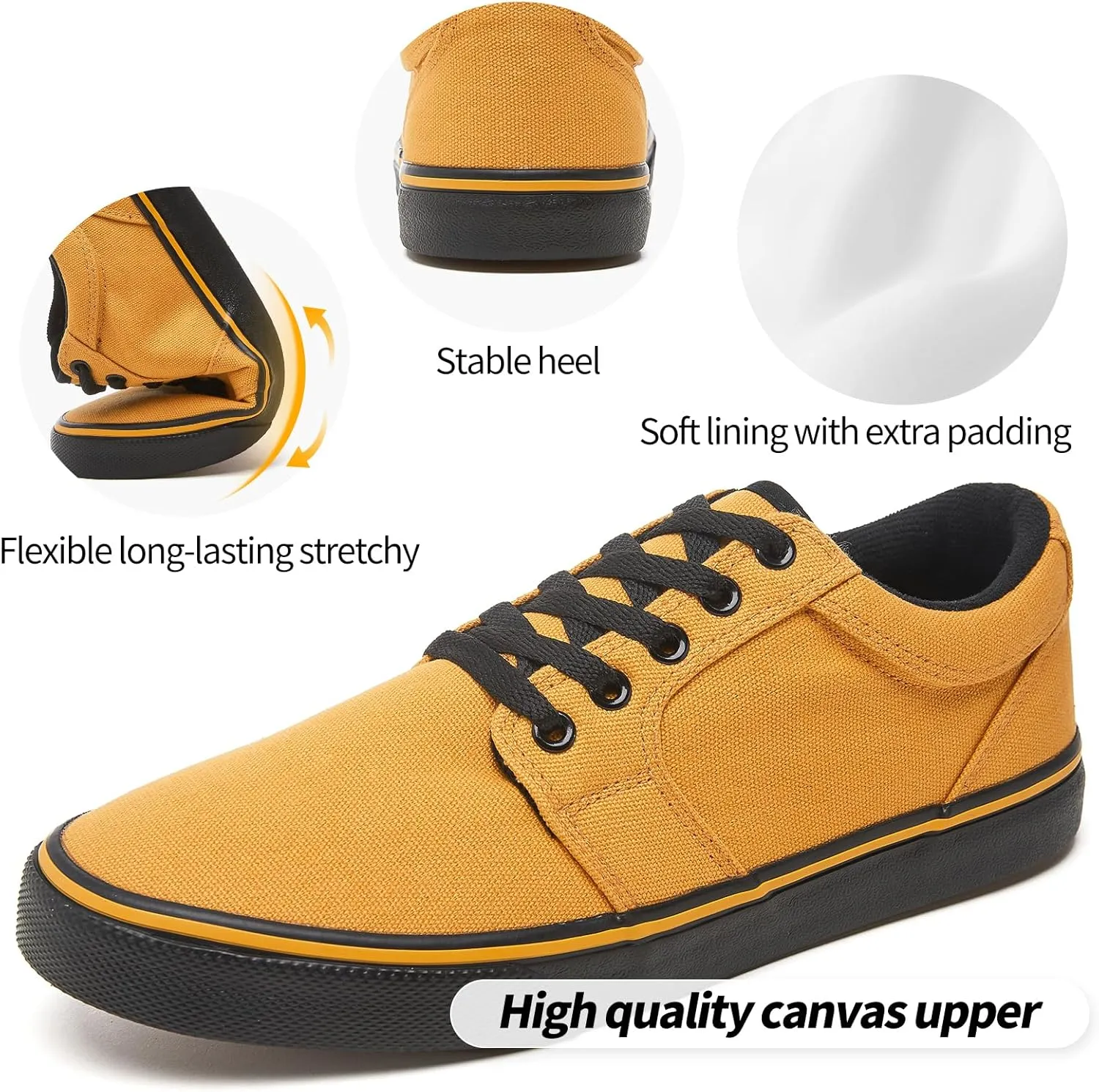 kufeiti Men's Canvas Black Casual Shoes Sneakers Low Top Lace Up Walking Shoes Sneakers for Men