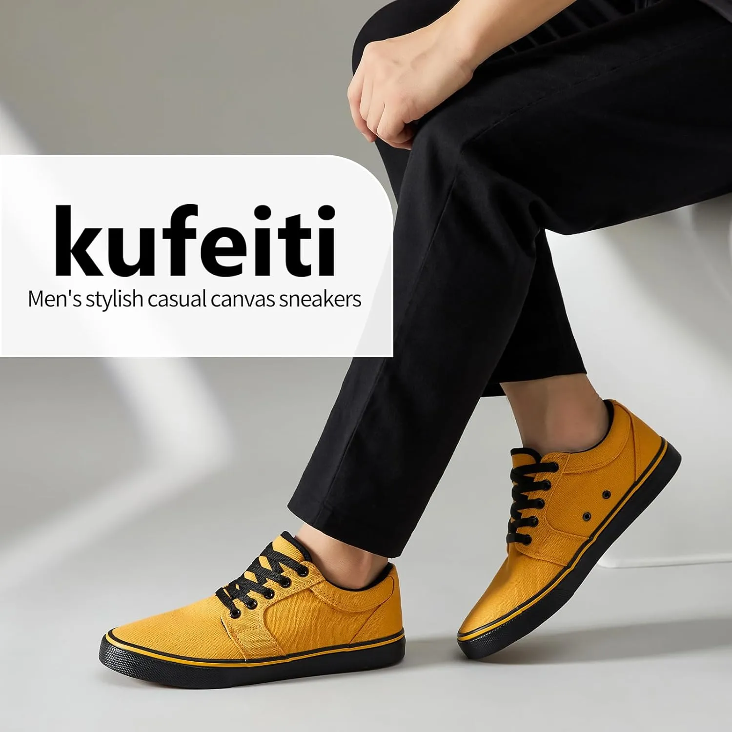 kufeiti Men's Canvas Black Casual Shoes Sneakers Low Top Lace Up Walking Shoes Sneakers for Men