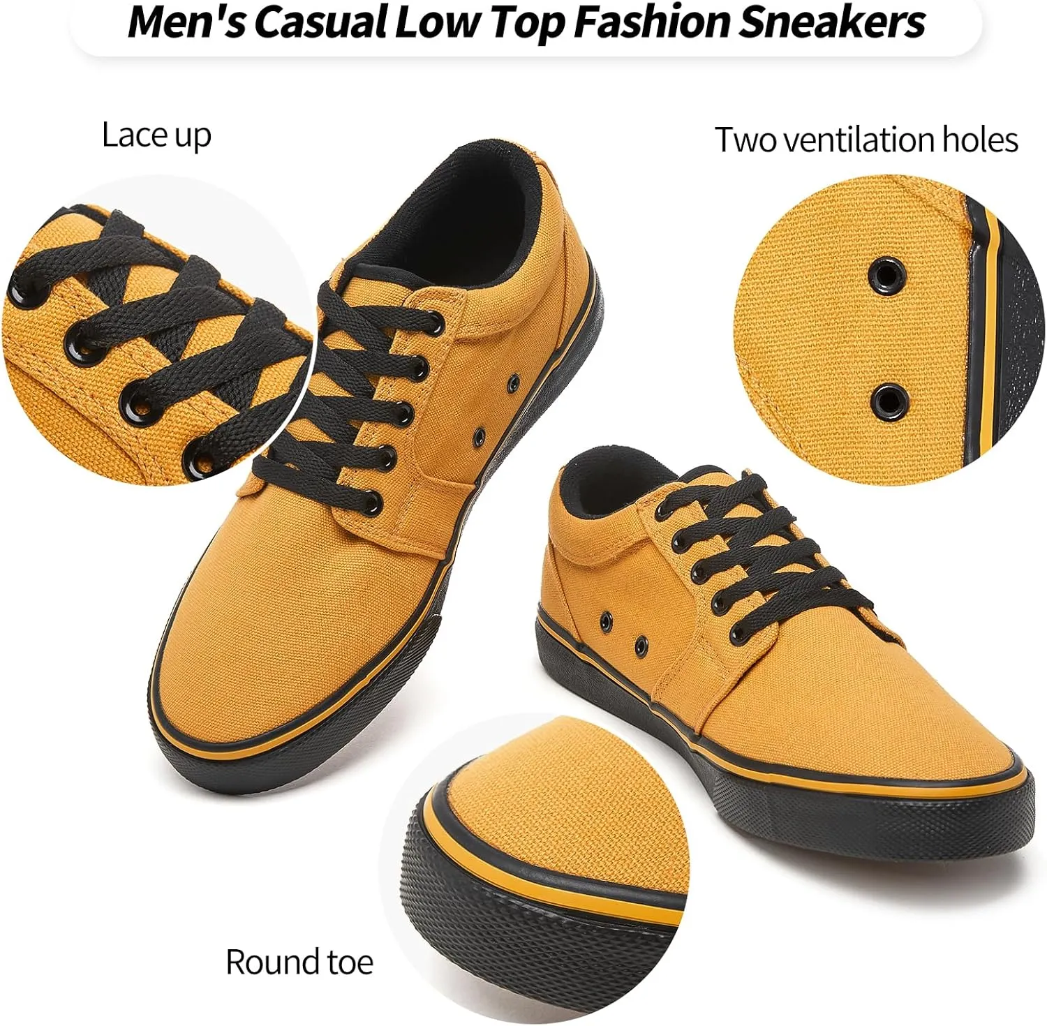 kufeiti Men's Canvas Black Casual Shoes Sneakers Low Top Lace Up Walking Shoes Sneakers for Men