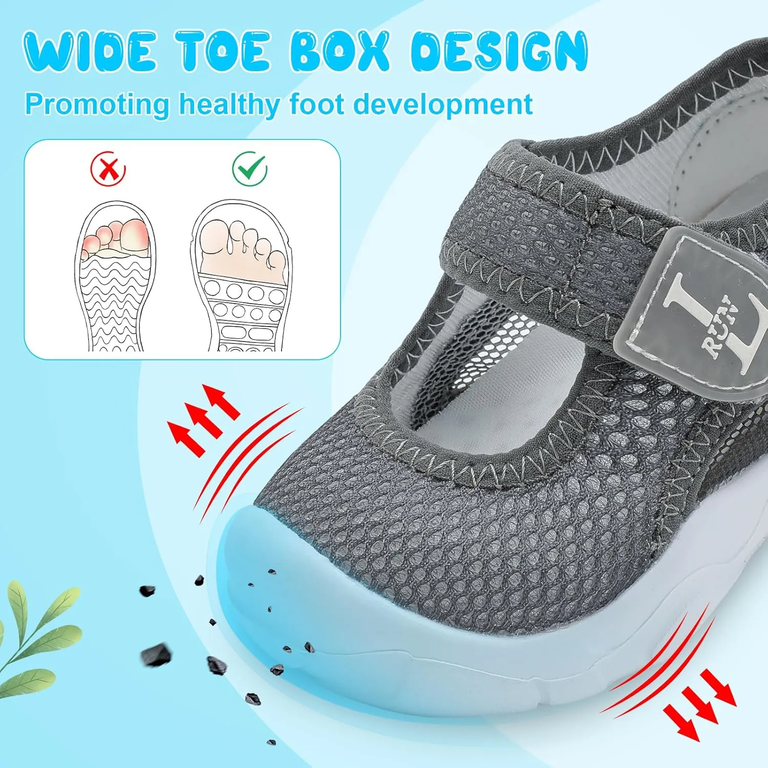L-RUN Toddler Sandals Summer Boys Girls Adjustable Kids Sandal with Hook Loop Closed-Toe Lightweight Outdoor Sport Sandals