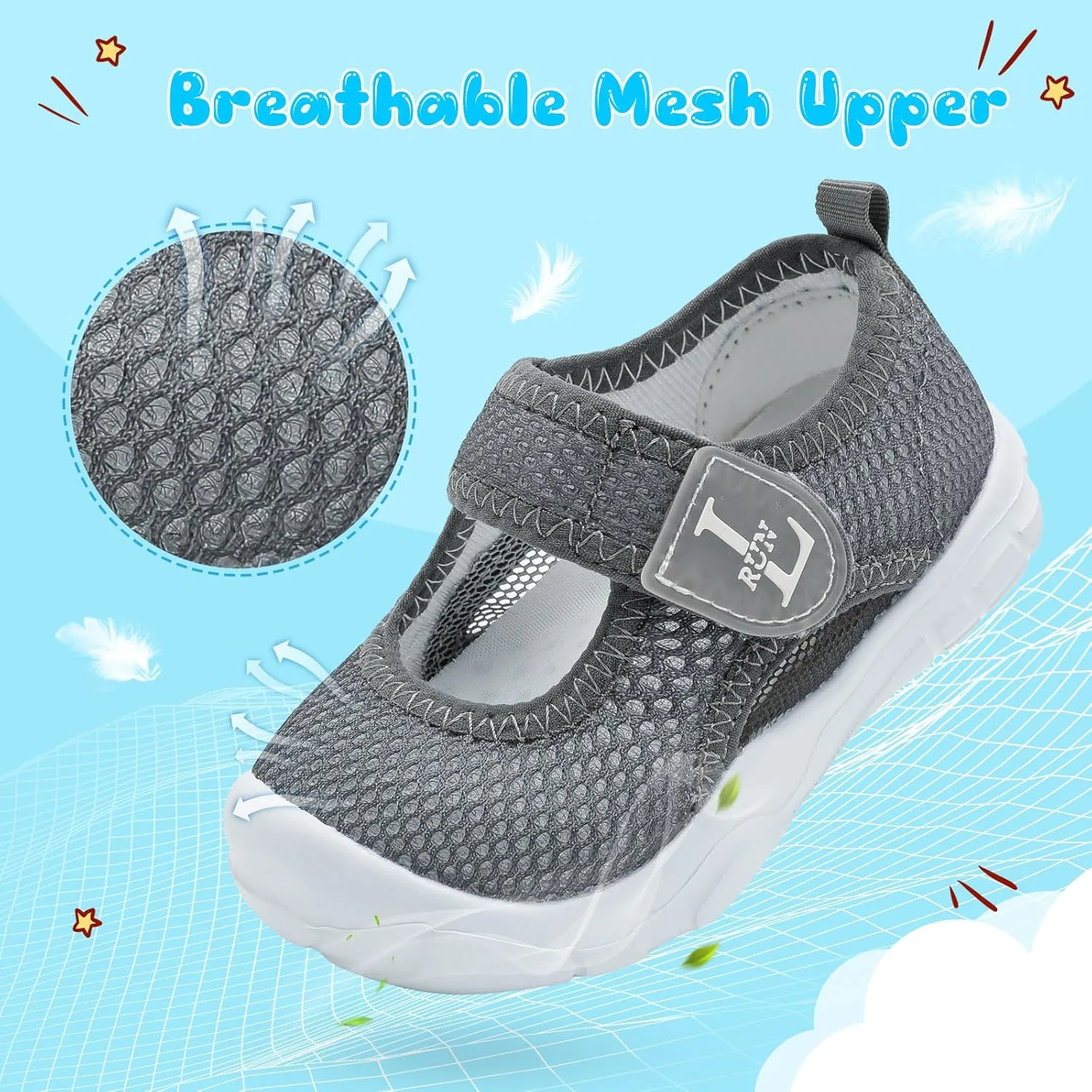 L-RUN Toddler Sandals Summer Boys Girls Adjustable Kids Sandal with Hook Loop Closed-Toe Lightweight Outdoor Sport Sandals