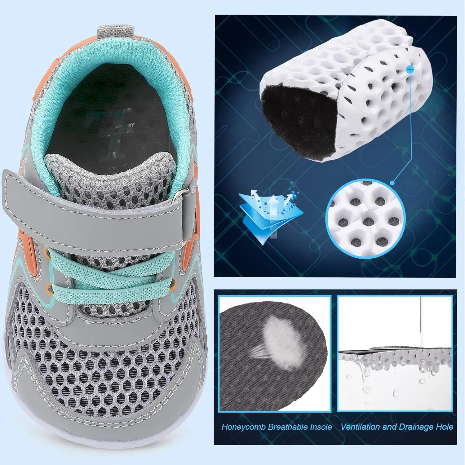 L-RUN Toddler Sneakers Boys Girls Barefoot Summer Walking Shoes Toddler Boy Tennis Shoes Mesh Lightweight