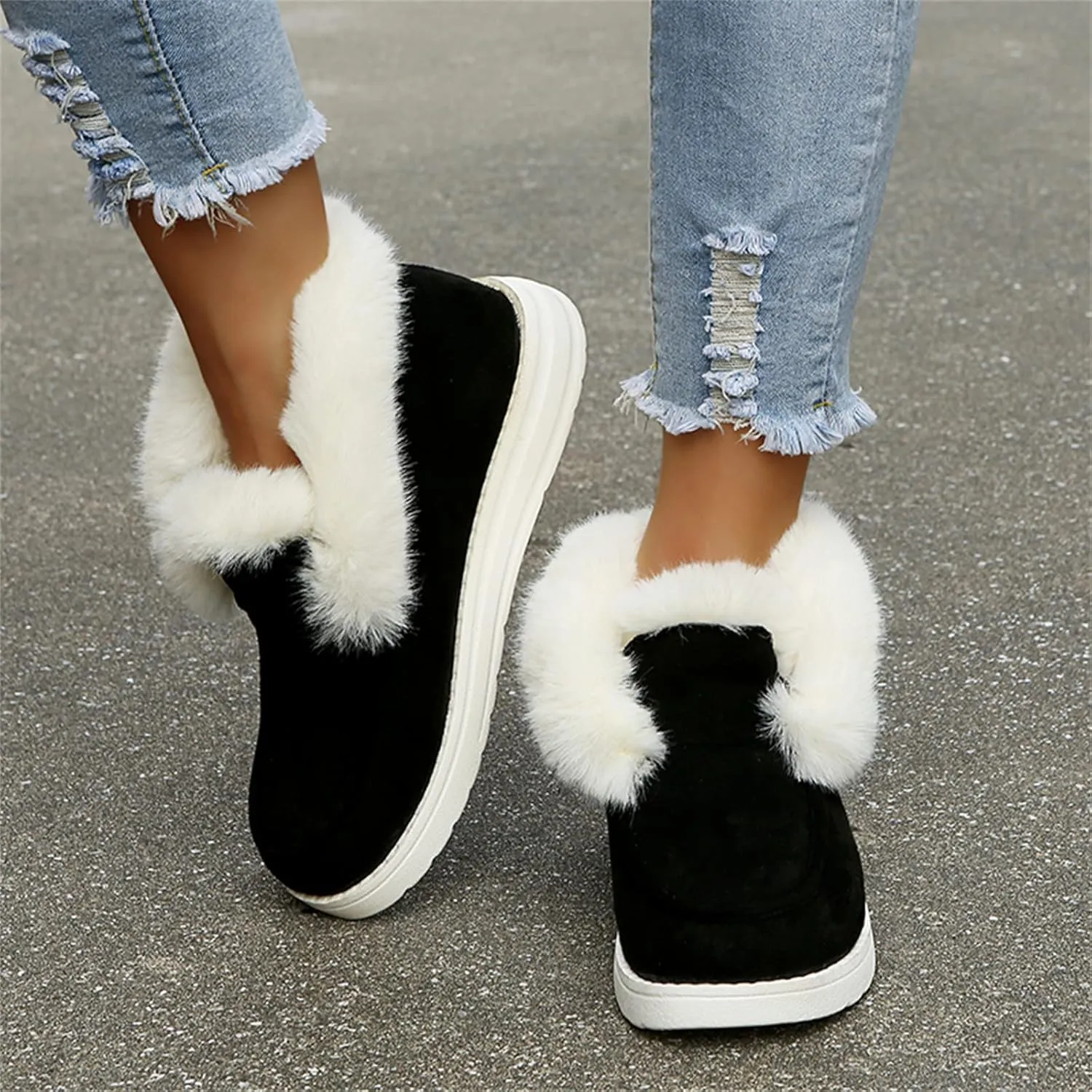 Ladmiple Snow Boots For Women Slip On Winter Boots Fur Lined Cold Weather Warm Ankle Booties Comfort Outdoor Walking Shoes