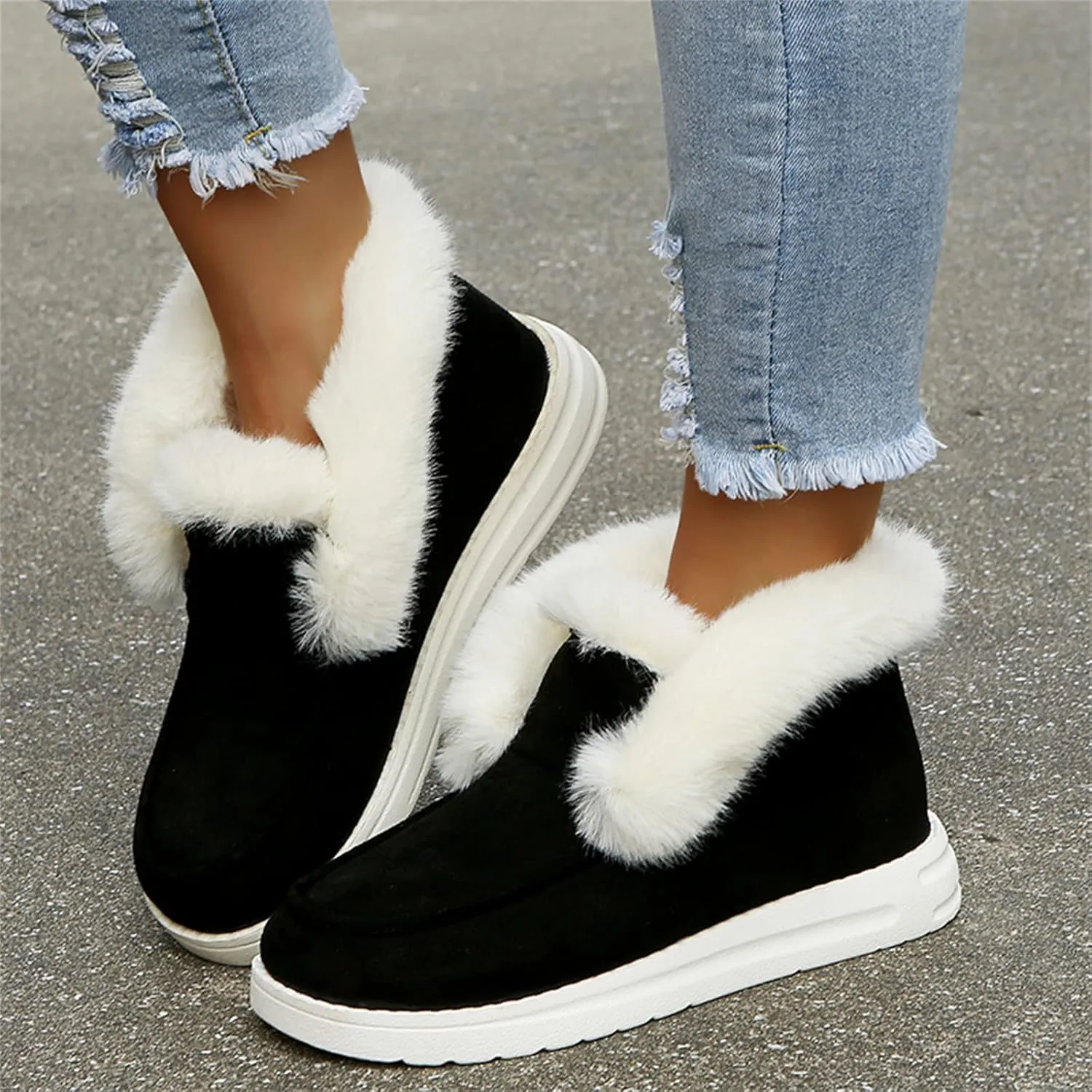 Ladmiple Snow Boots For Women Slip On Winter Boots Fur Lined Cold Weather Warm Ankle Booties Comfort Outdoor Walking Shoes