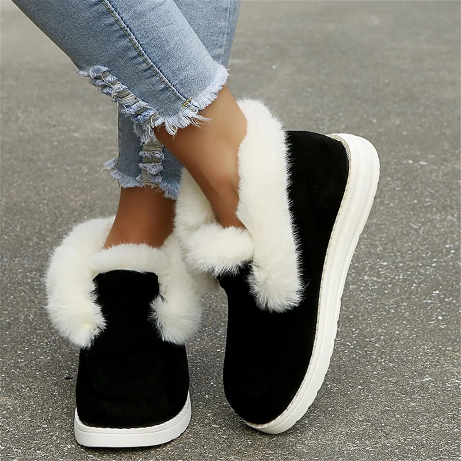 Ladmiple Snow Boots For Women Slip On Winter Boots Fur Lined Cold Weather Warm Ankle Booties Comfort Outdoor Walking Shoes