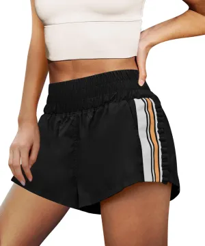 LAMISSCHE Womens Running Shorts Athletic High Waisted Biker Shorts Summer Workout Quick Dry Striped Ruffle Short