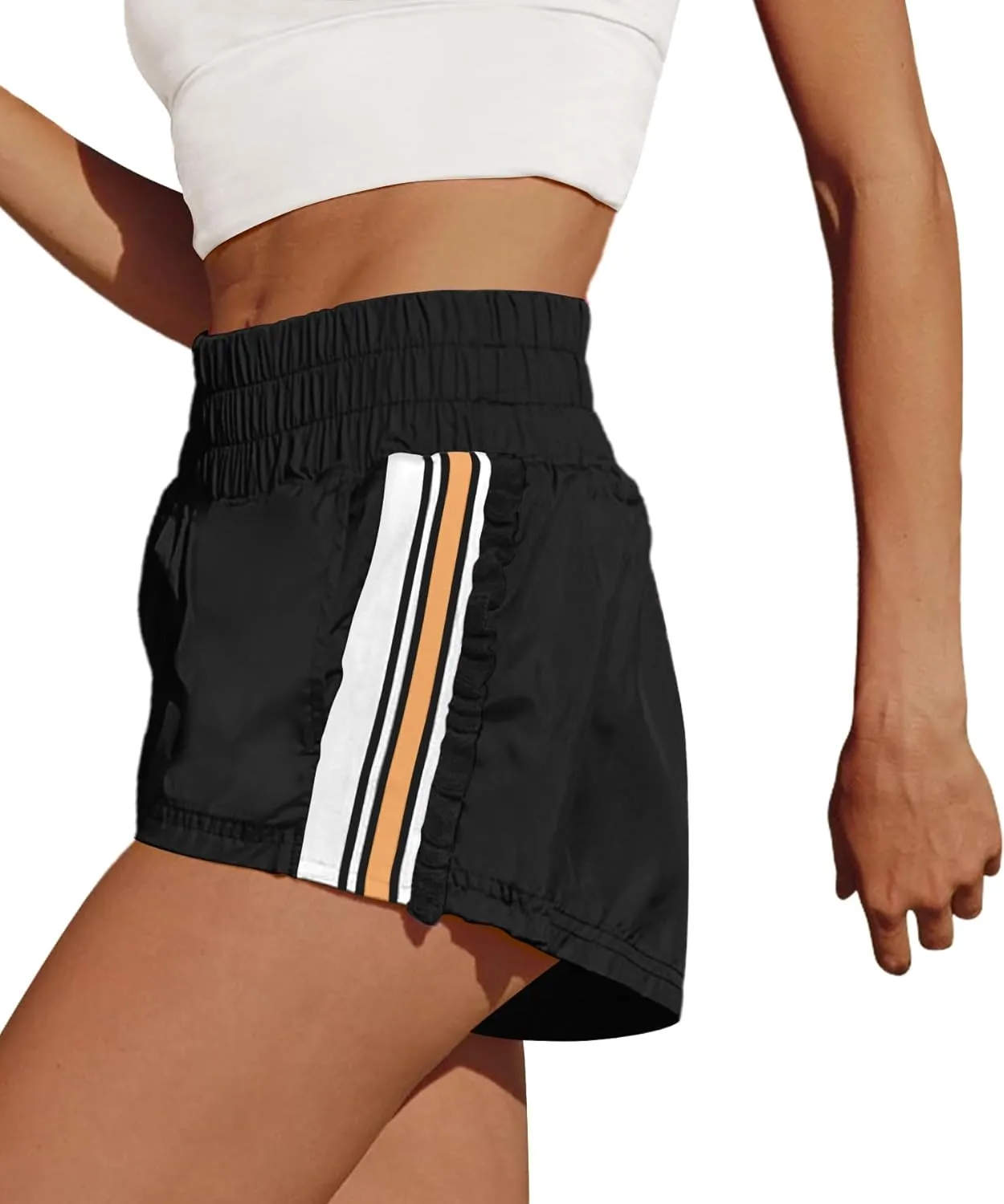 LAMISSCHE Womens Running Shorts Athletic High Waisted Biker Shorts Summer Workout Quick Dry Striped Ruffle Short