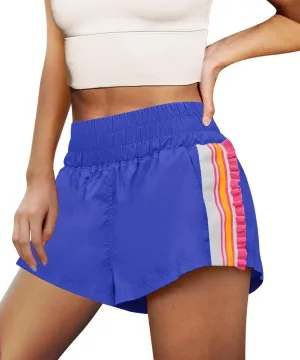 LAMISSCHE Womens Running Shorts Athletic High Waisted Biker Shorts Summer Workout Quick Dry Striped Ruffle Short