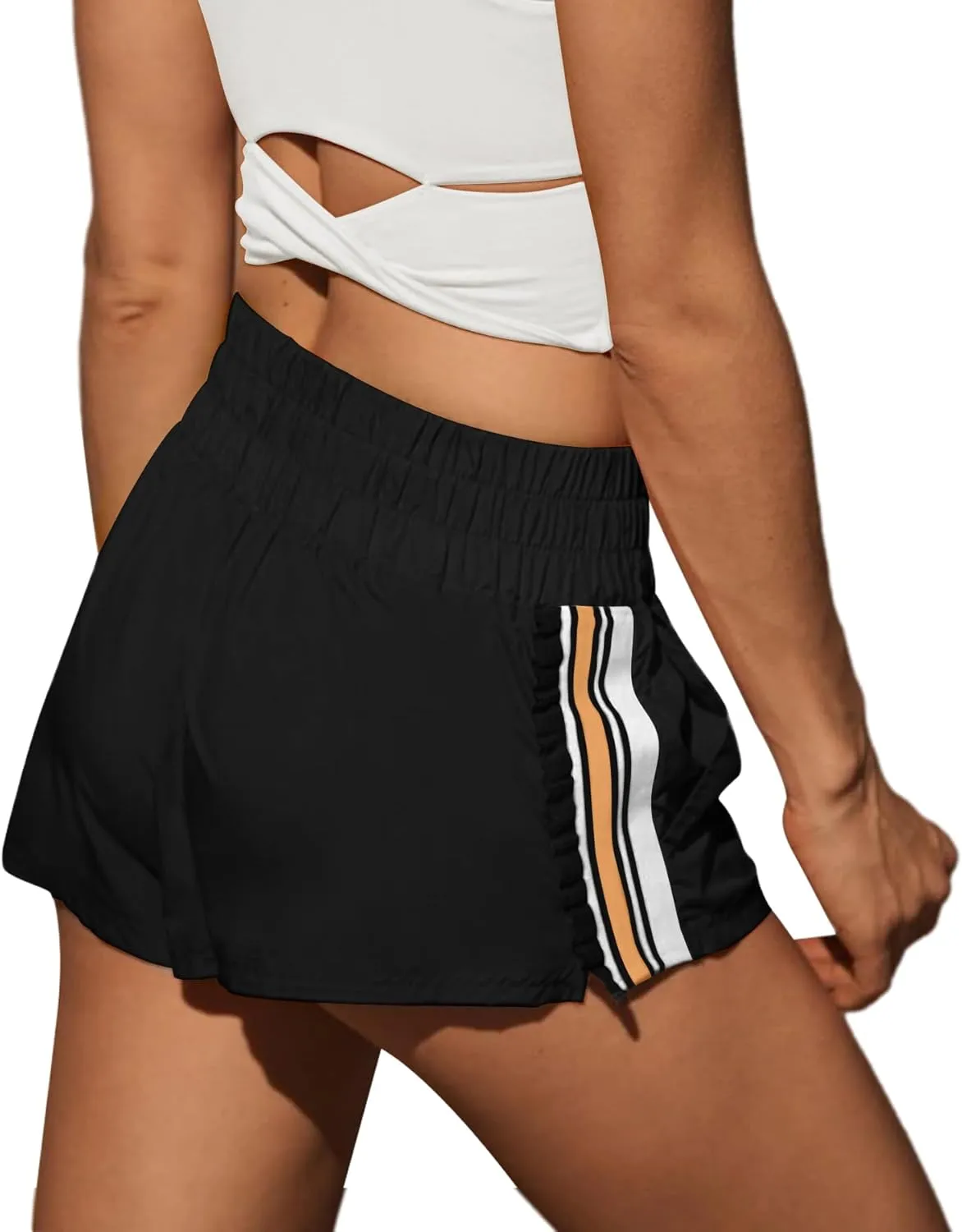 LAMISSCHE Womens Running Shorts Athletic High Waisted Biker Shorts Summer Workout Quick Dry Striped Ruffle Short