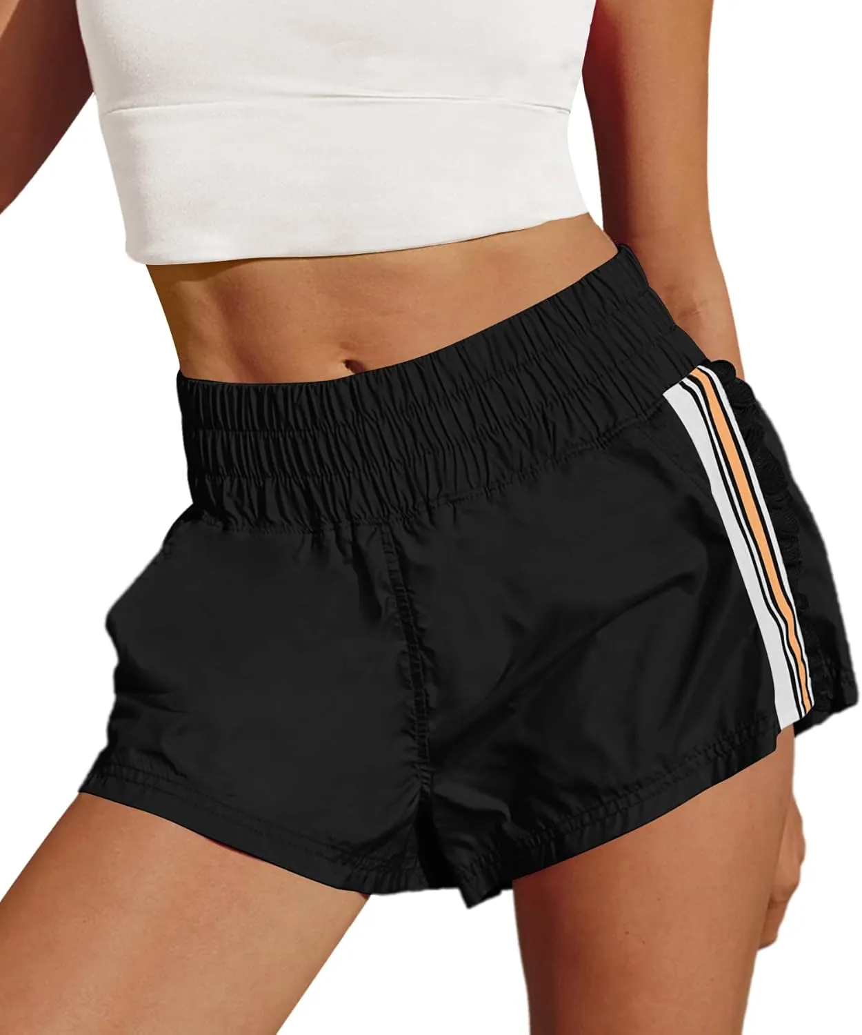LAMISSCHE Womens Running Shorts Athletic High Waisted Biker Shorts Summer Workout Quick Dry Striped Ruffle Short