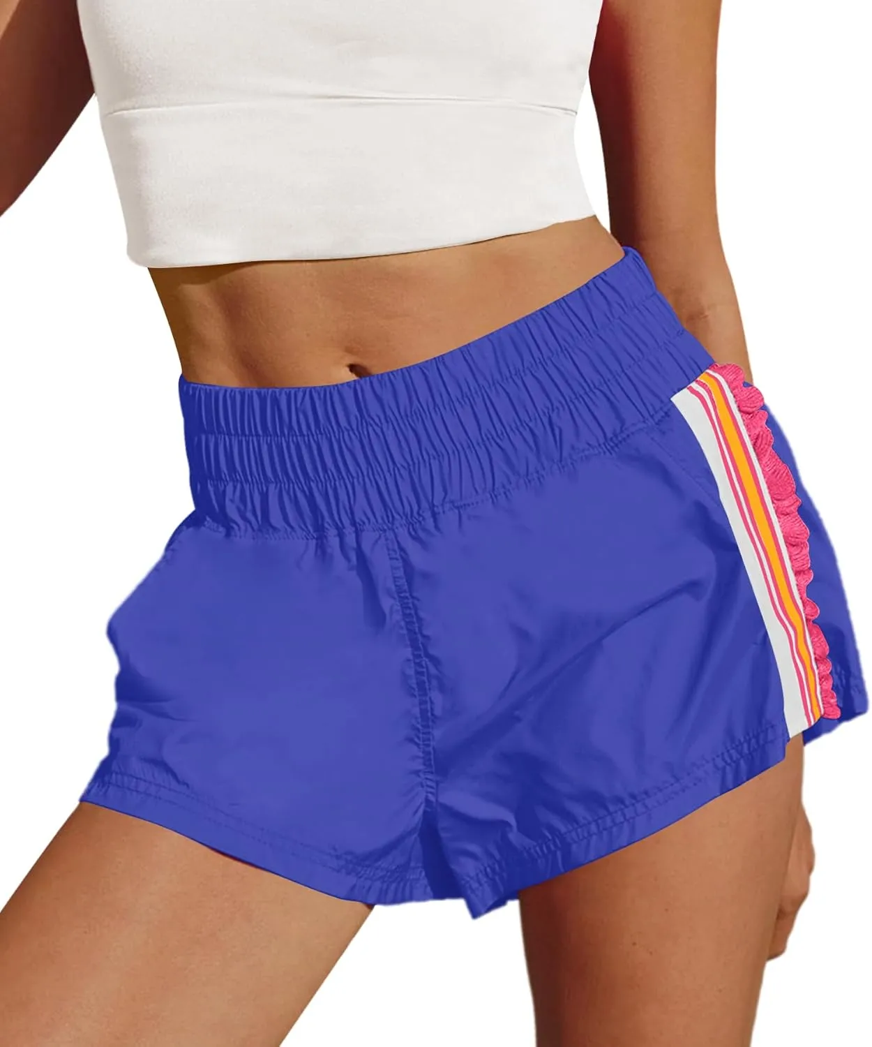 LAMISSCHE Womens Running Shorts Athletic High Waisted Biker Shorts Summer Workout Quick Dry Striped Ruffle Short