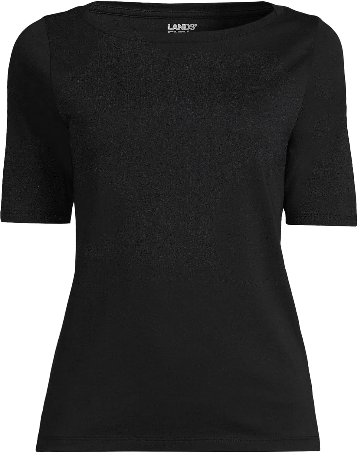 Lands' End Women's Elbow Sleeve American-Grown Supima Cotton Boatneck Top