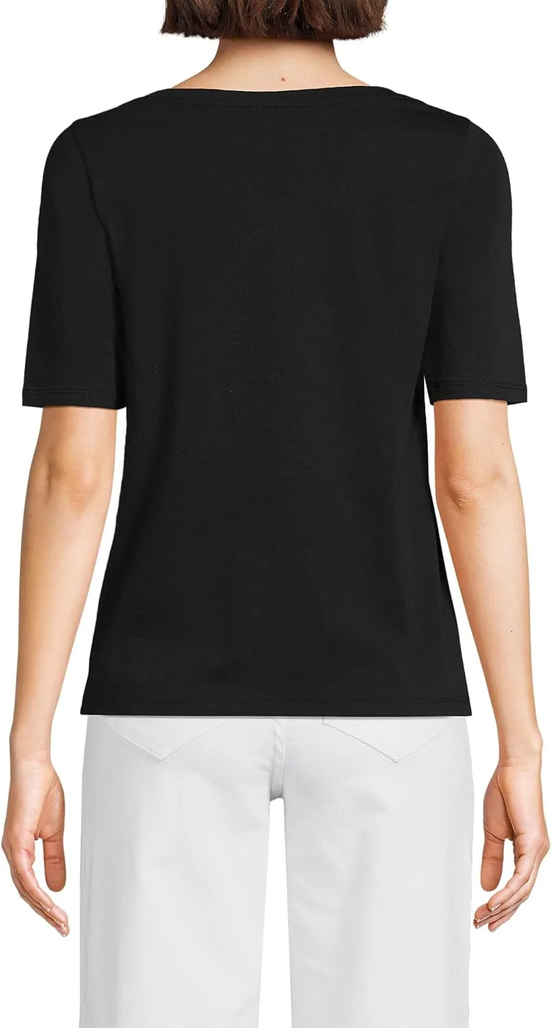 Lands' End Women's Elbow Sleeve American-Grown Supima Cotton Boatneck Top