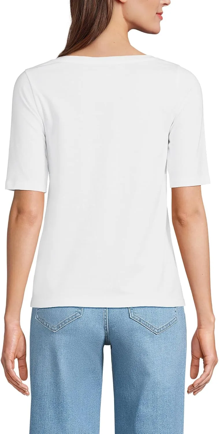 Lands' End Women's Elbow Sleeve American-Grown Supima Cotton Boatneck Top