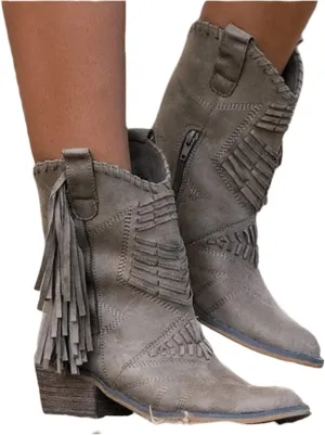 Lausiuoe Cowboy Boots For Women Short Fringe Western Cowgirl Ankle Boots Ladies Casual Dressy Wide Calf Booties Shoes