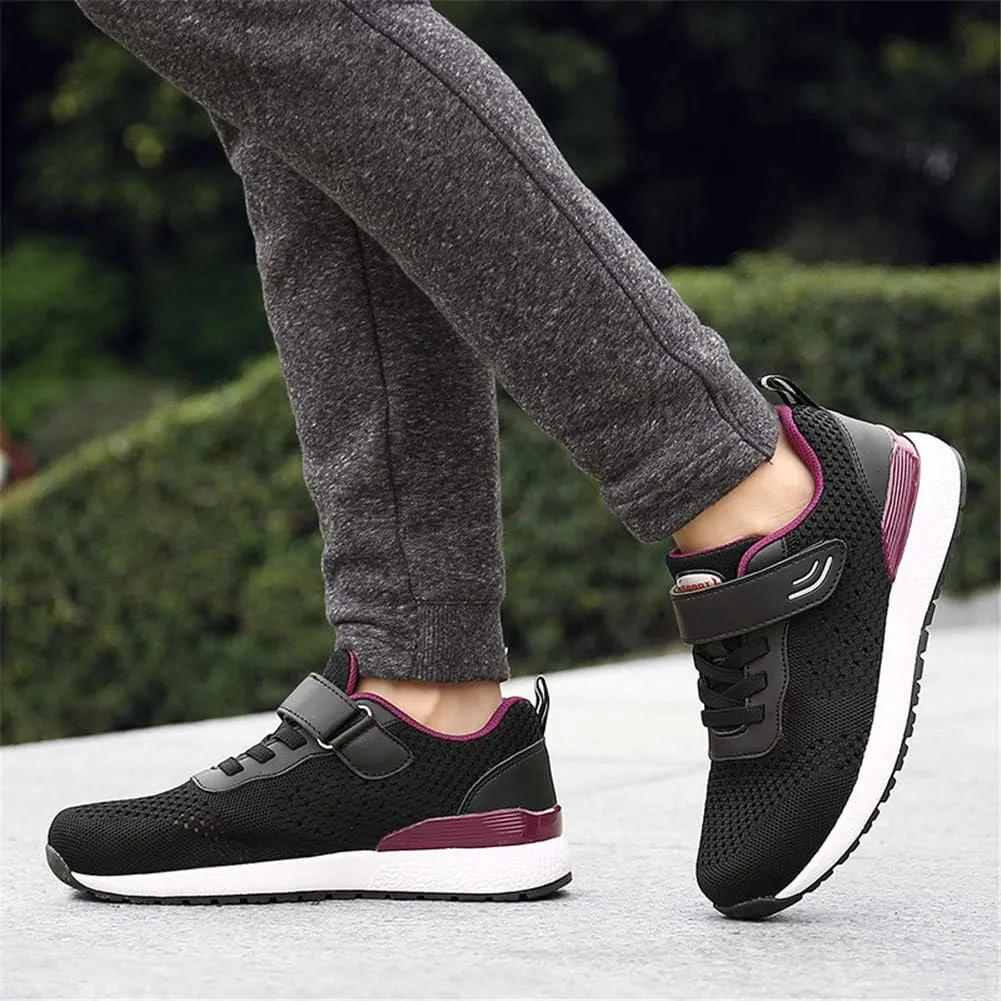 Leader Show Women's Elderly Casual Comfort Walking Shoe Safety Flats Non-Slip Hook & Loop Sneakers