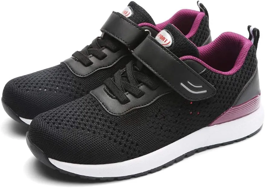 Leader Show Women's Elderly Casual Comfort Walking Shoe Safety Flats Non-Slip Hook & Loop Sneakers