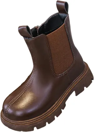 Leather 𝐖aterproof Booties For Girls Kids Dress Dance Outdoor Non Slip Shoes Side Zipper Sole Soft Boots Light Comfy