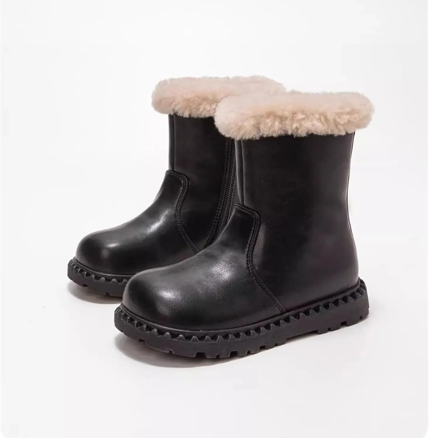 Leather Fuzzy Snow Boots For Girls Kids Toddler Childrens Lightweight Fashion 𝐖aterproof Shoes Comfy Ski Non Slip Shoes