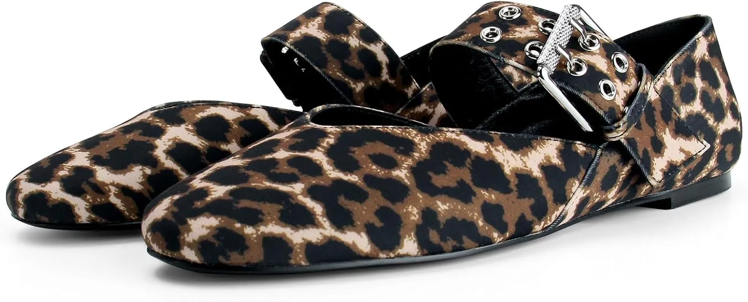 Leopard Flats for Women Mesh Flats Ballet Flats Mary Jane Flats Women's Dress Shoes Ballet Shoes