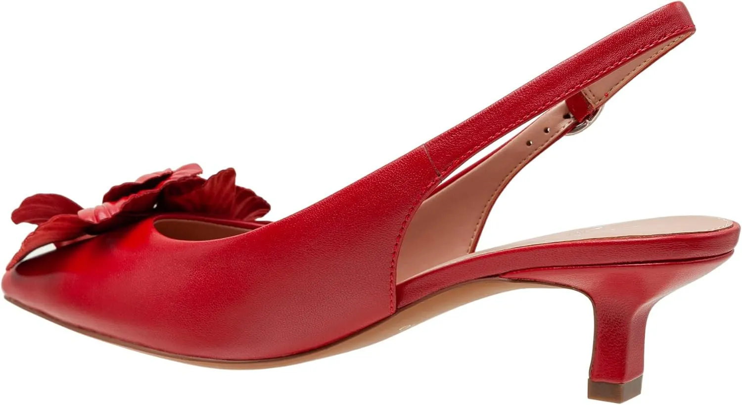 Linea Paolo - Castiel - Womens Floral Leather Kitten Heel Slingback Pumps